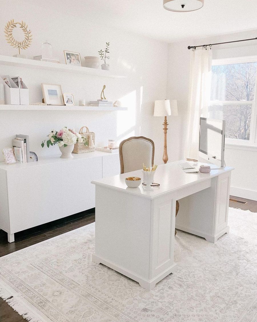 Creamy White Neutral Office via @thegirlonwaverley