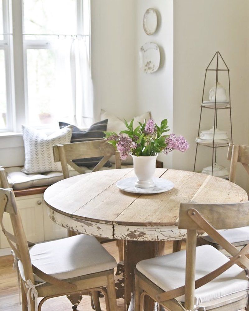 Cross-back Dining Chairs French Country Breakfast Nook via @fadedcharmliving