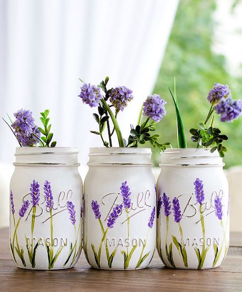 DIY Lavender Flower Painted Mason Jars for Spring via itallstartedwithpaint