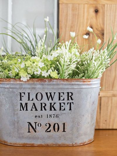 DIY Metal Flower Market Bucket via anightowlblog
