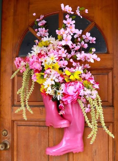 DIY Spring Pink Rain Boot Door Swag via auntpeaches