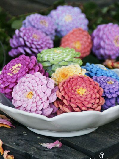 DIY Zinnia Flowers from Pine Cones via afancifultwist