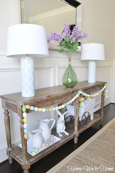 Easter Egg Garland on Console Table Decor via honeywerehome