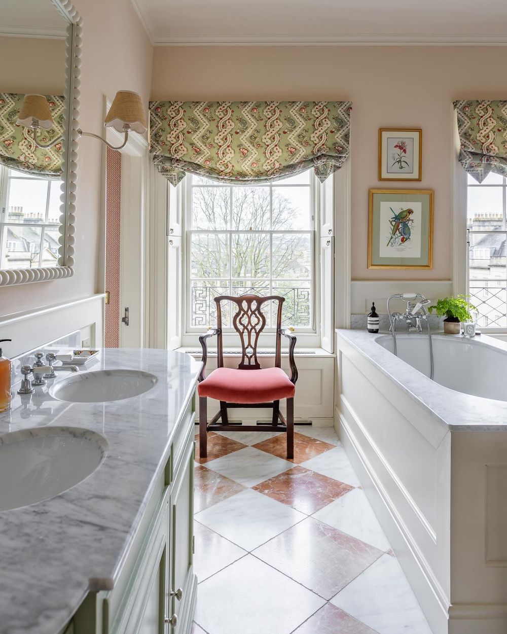 English country bathroom tub with Chippendale chair seansymington