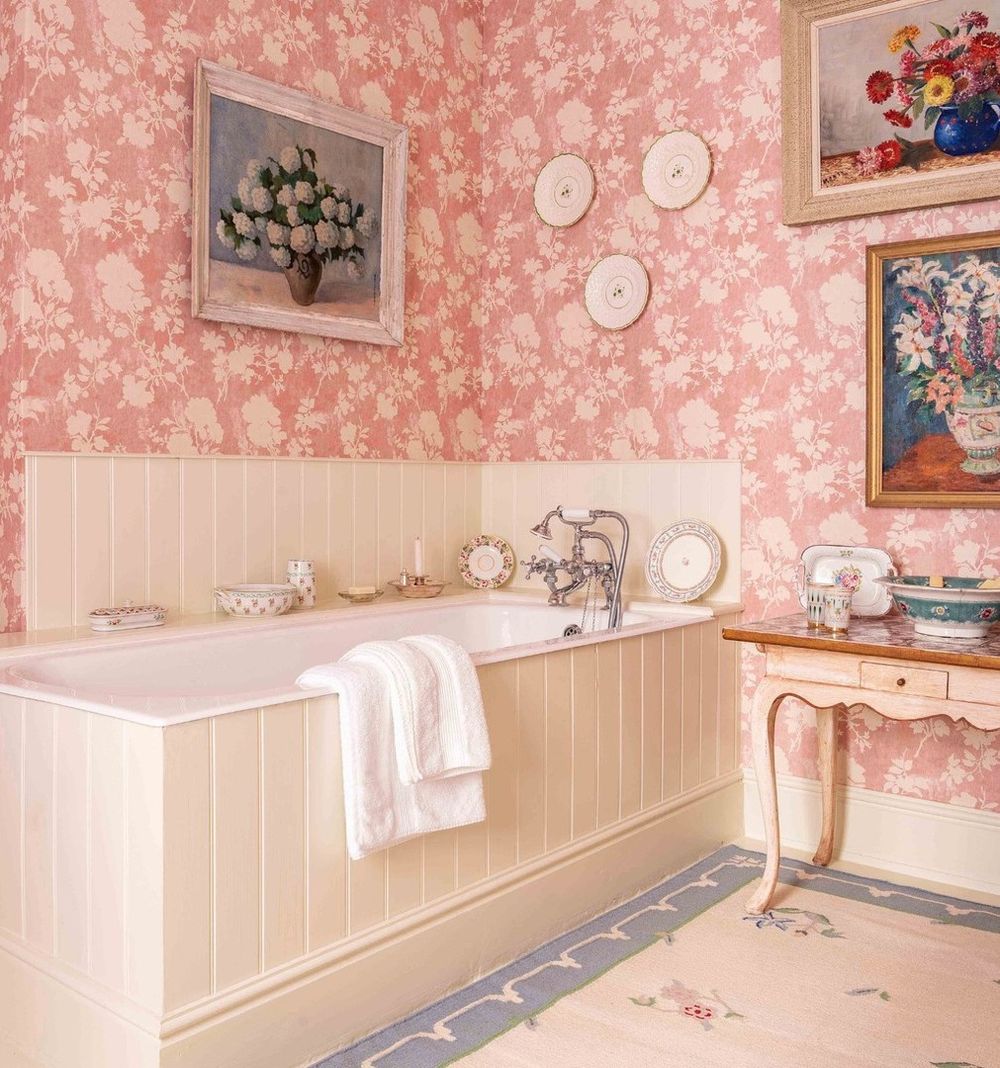 English country bathrooms pink wallpaper penny_morrison_ltd