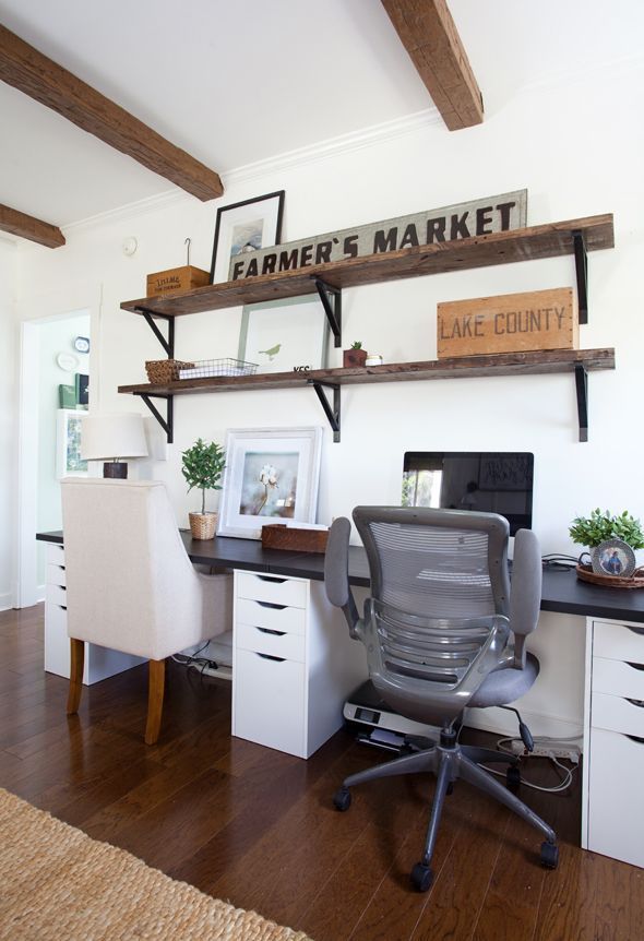 Ergonomic Chair in Farmhouse Home Office Design via The Lettered Cottage