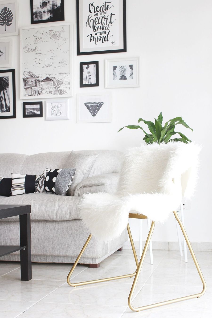 Faux Fur Chair Scandinavian Living Room via The Key Item