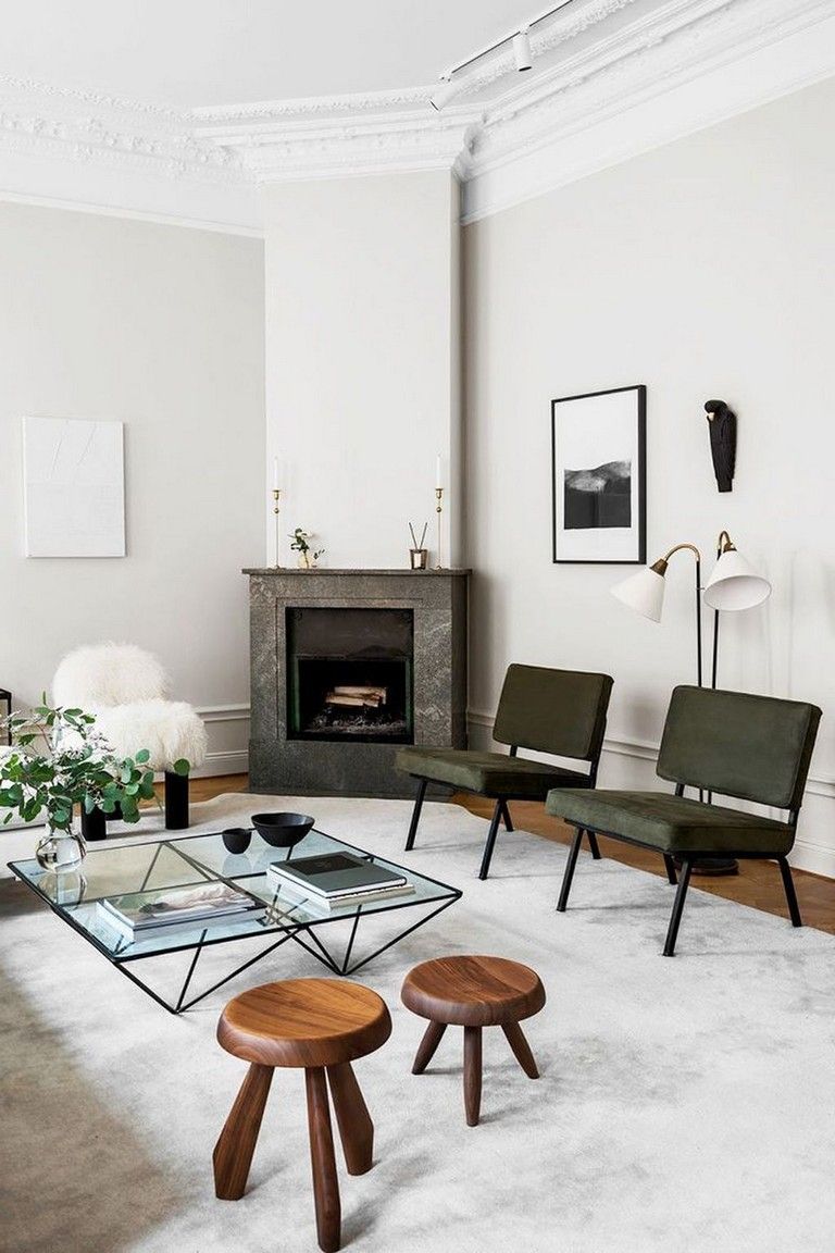 Geometric Glass Coffee Table in Scandinavian Living Room