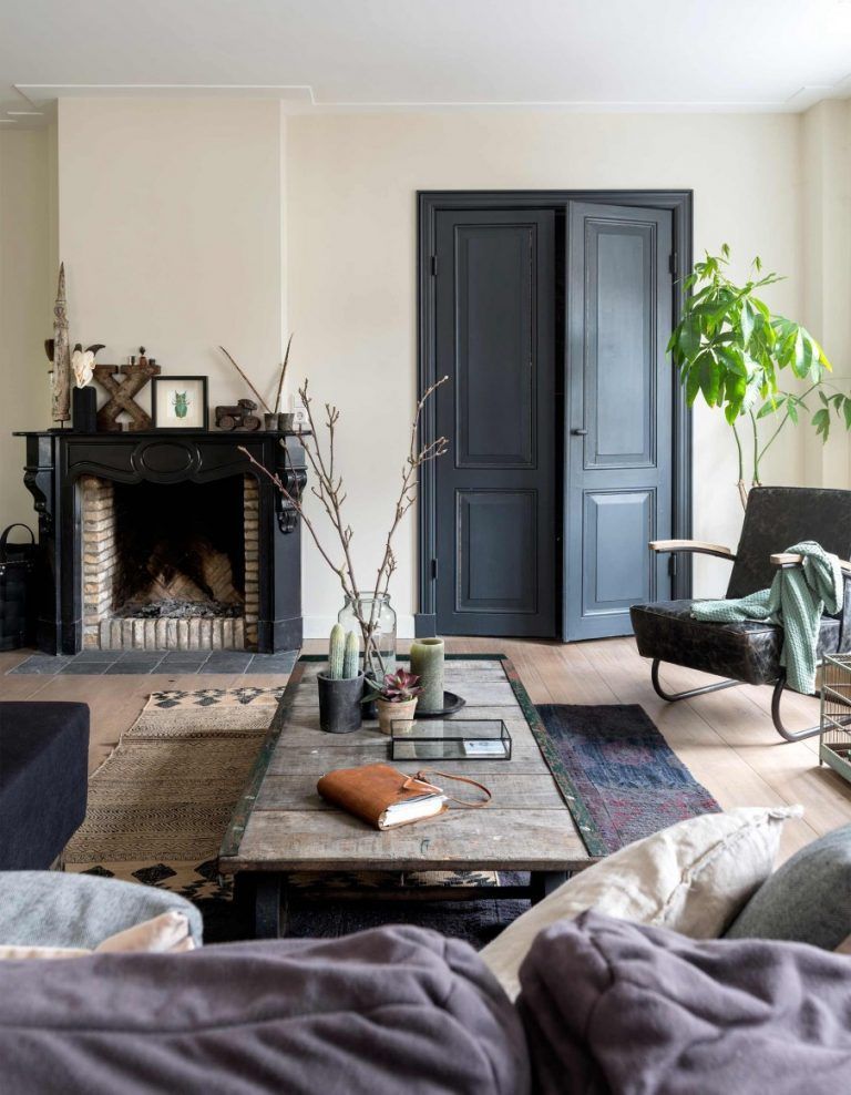 Gray Interior Door Paint Industrial Living Room Design via Style-Files Studio Bril