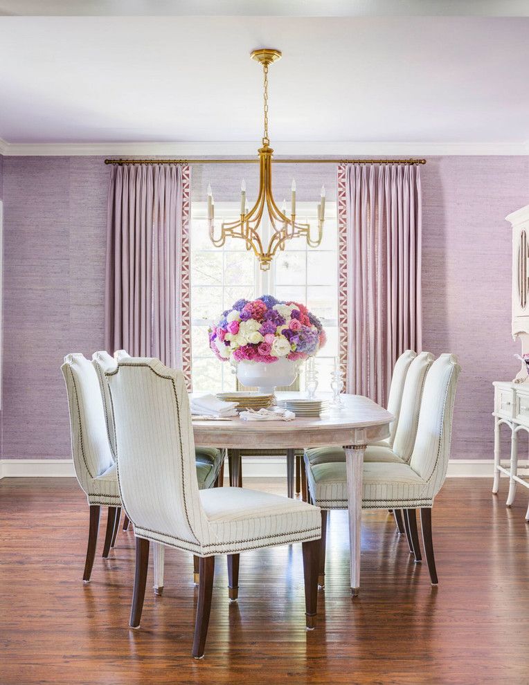 Lavender Walls in Feminine Dining Room via Molly Ray Young