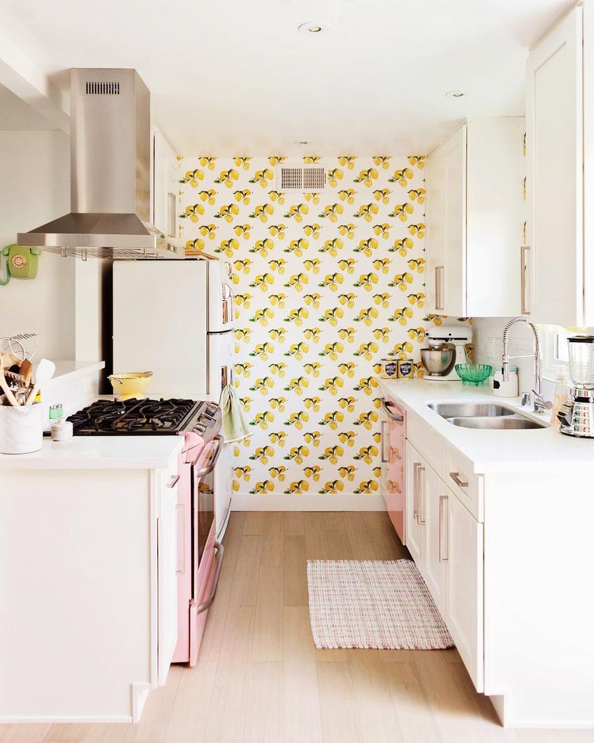 Lemon Wallpaper Mid-Century Modern Kitchen via @melodrama