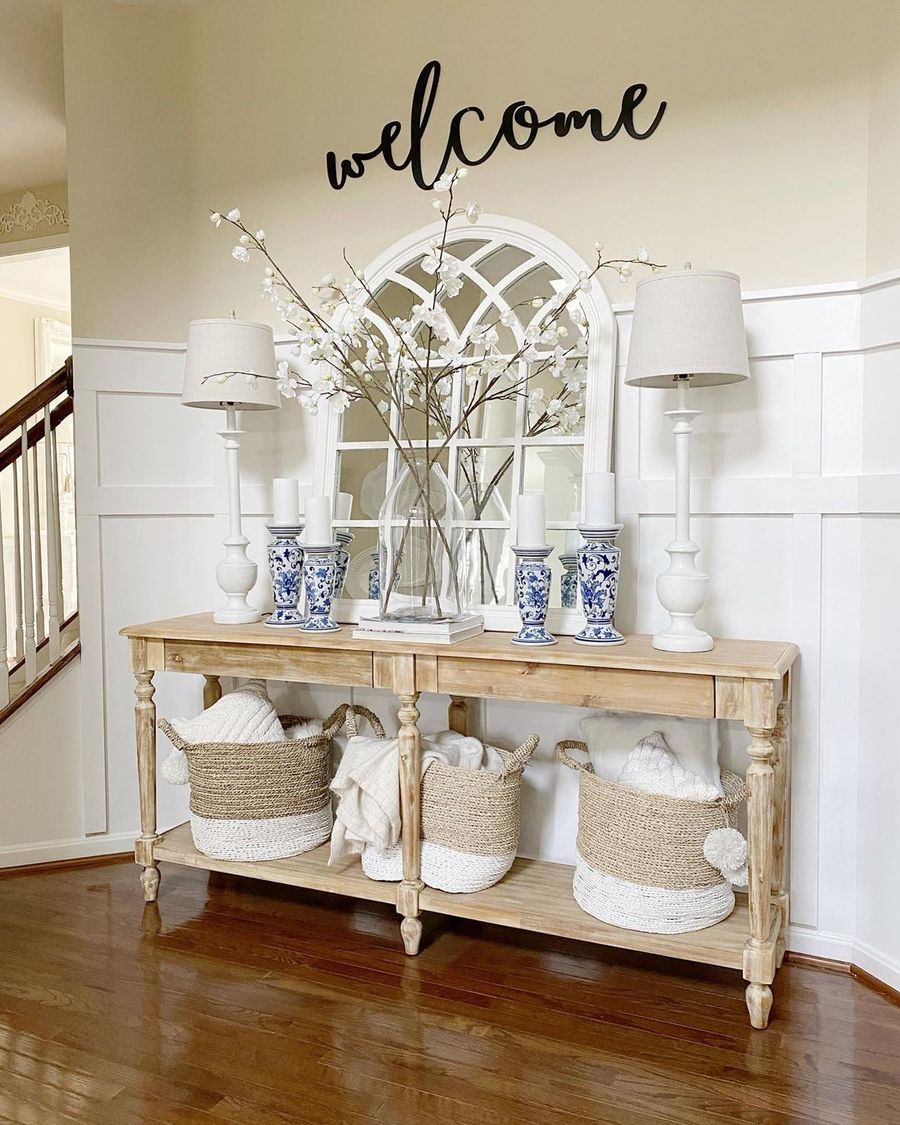 Letter Handwriting 'Welcome' Sign on wall of Farmhouse Entryway via @adventuresindecorating1