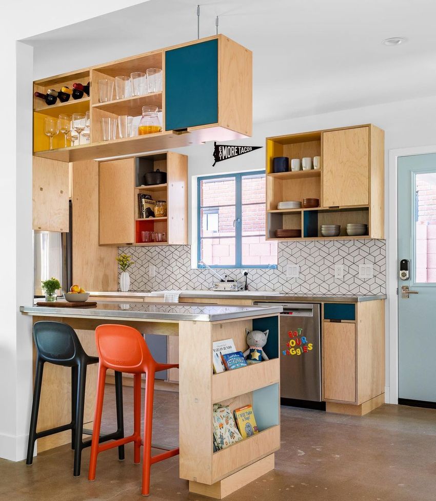 Low-Cost Blond Wood Cabinets in Mid-Century Modern Kitchen via @destinationeichler