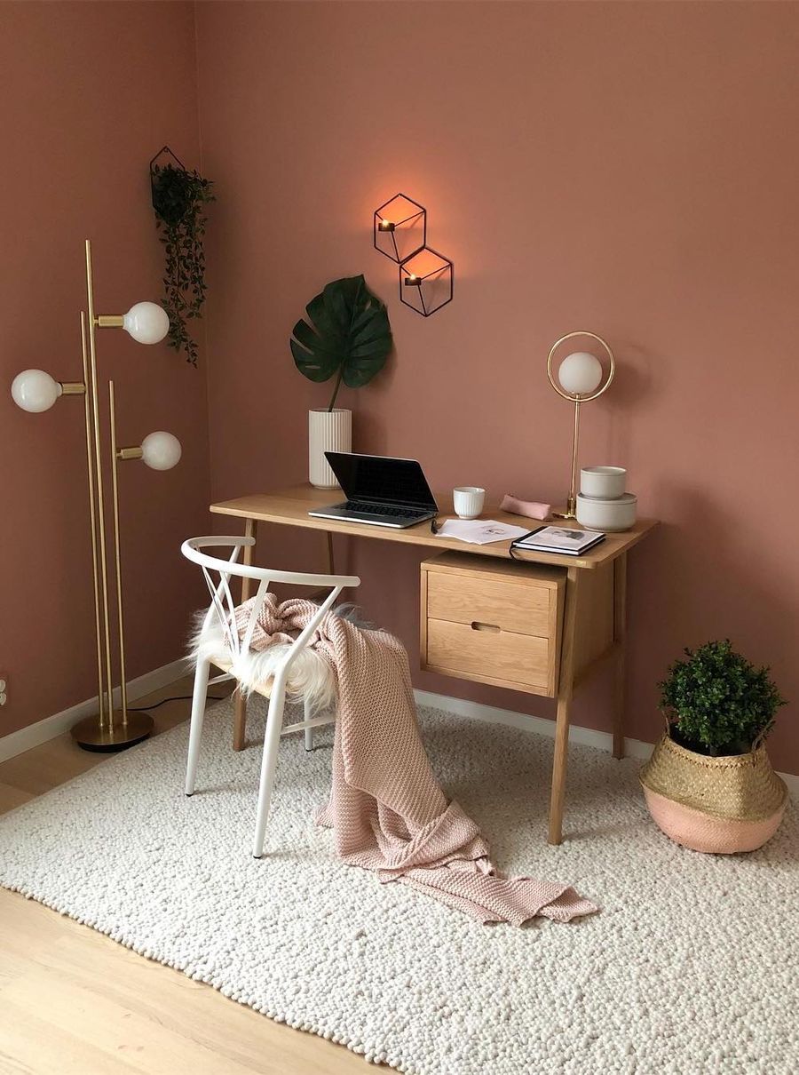 Muted pink walls in Scandinavian Office Decor via @interiorbyvanessa