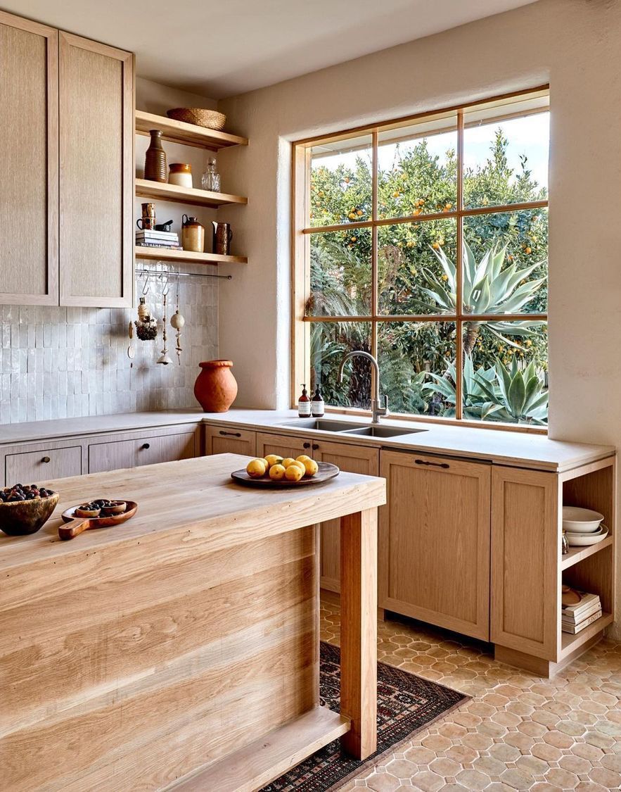 Natural Wood Cabinets Boho Kitchen Design via @studio_ezra