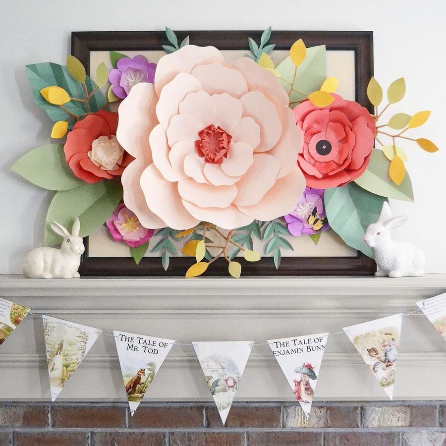 Paper Cut Out Easter Flowers on pinboard frame via @pewterandsage