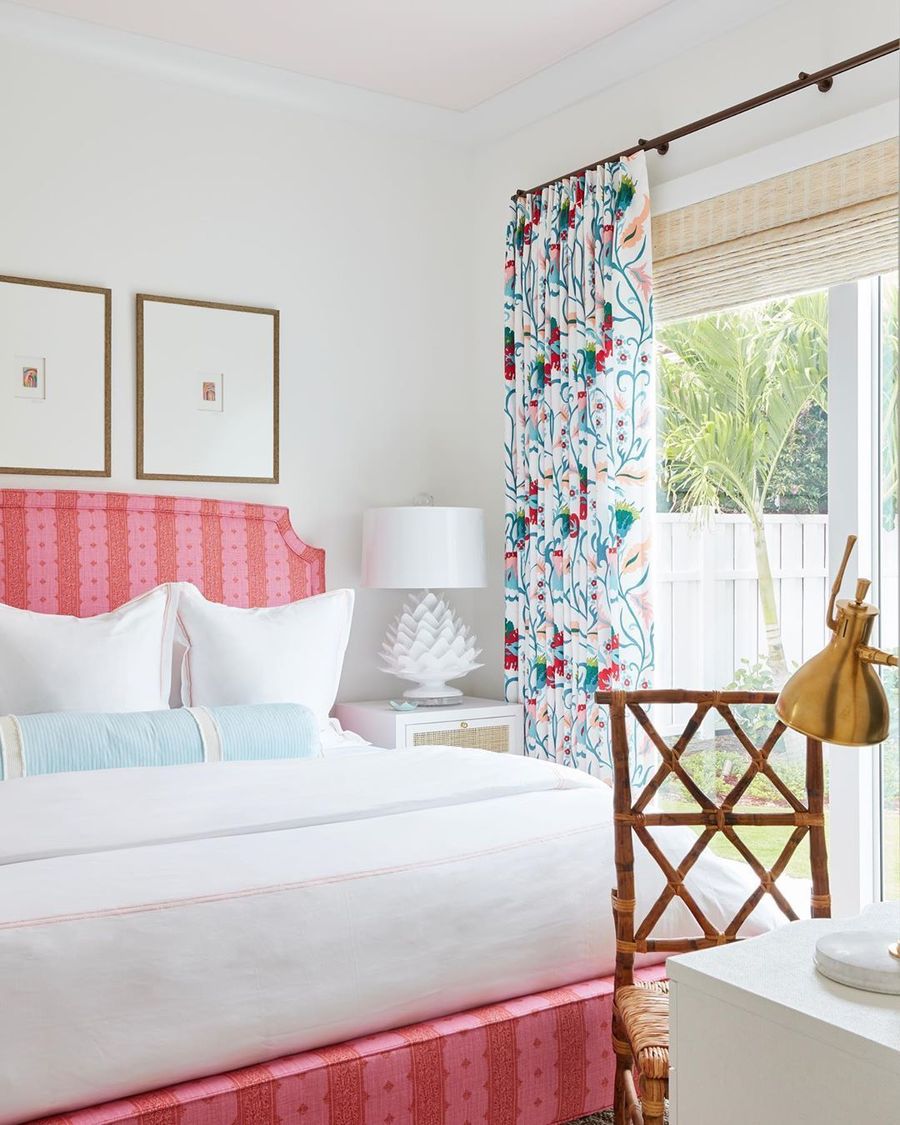 Pink Bed in Tropical Bedroom via @karahebertinteriors