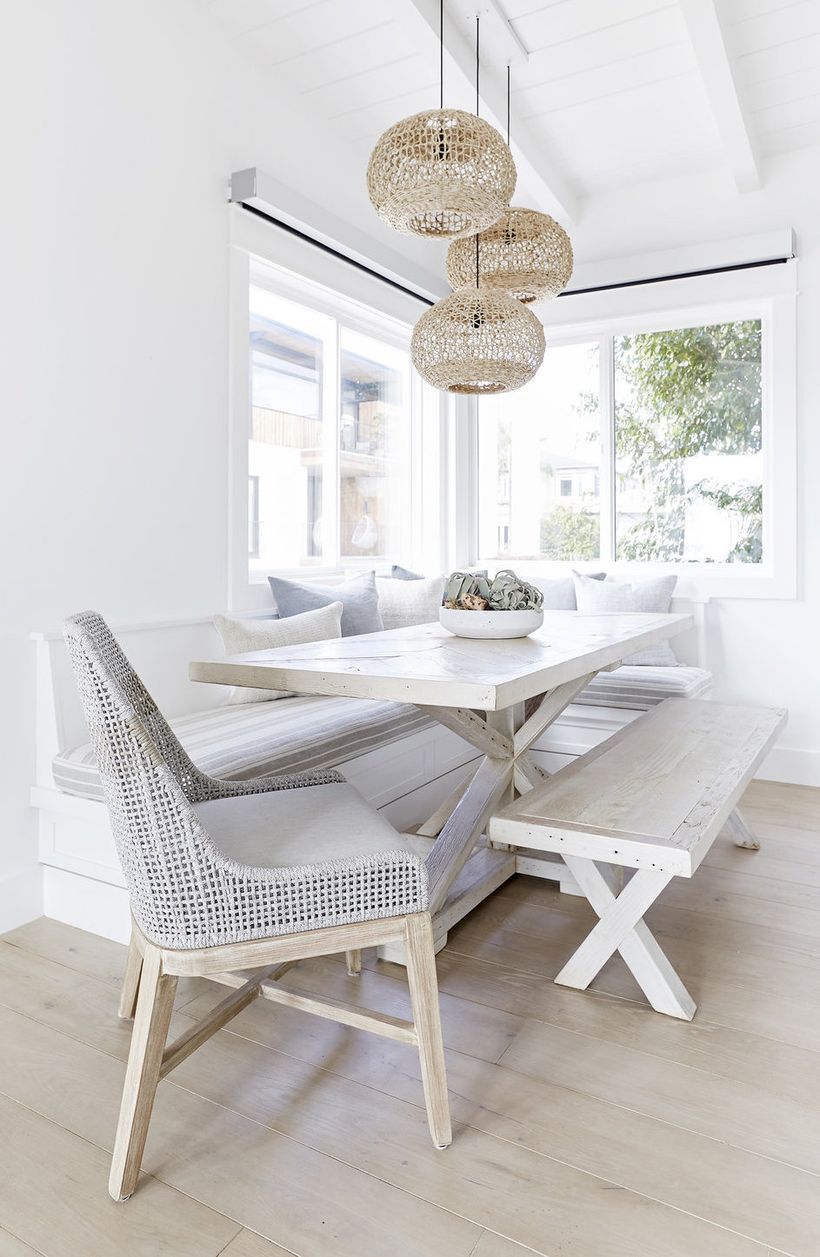 Rattan Pendant Lights Coastal Breakfast Nook via Pure Salt Interiors