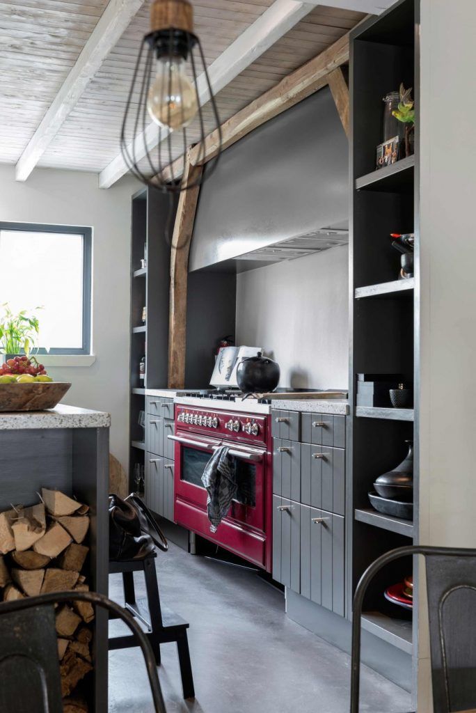 Red Oven in Industrial Kitchen via Style-Files Studio Bril