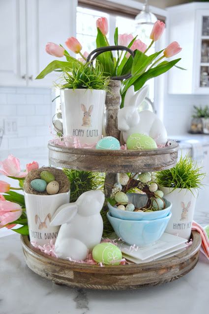 Rustic Easter Decor Tiered Tray for Kitchen via Dining-Delight