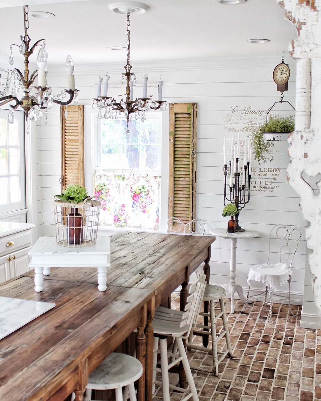 Rustic Kitchen Island turned French Country Breakfast Nook at the End via @simplyfrenchmarket