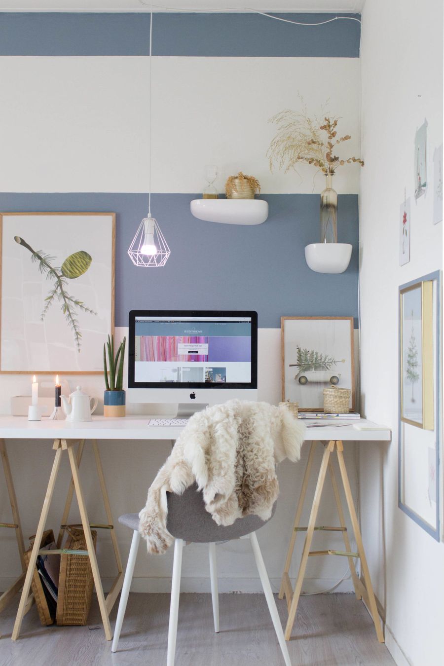 Scandinavian Blue striped wall in Scandinavian Office via judith-huls