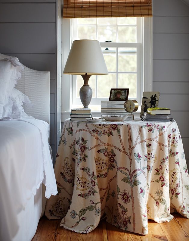 Skirted Nightstand in English Country Bedroom Decor via Rita Konig