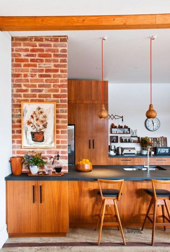 Sleek Wood Cabinets Mid-Century Modern Kitchen