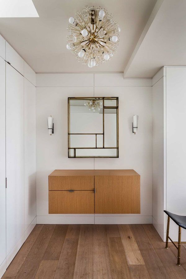 Sputnik Style Chandelier in Entryway via Luca Andrisani Architect