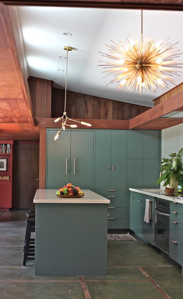 Starburst Chandelier in midcentury modern kitchen via cocoon home design