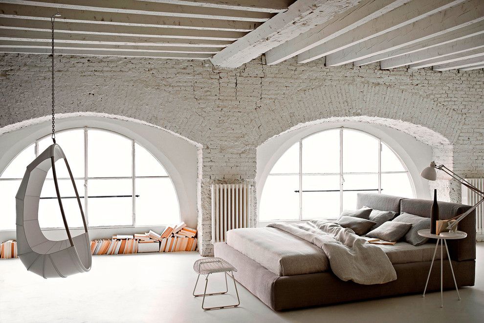 Swing Chair in Industrial Loft Style Bedroom Design by Usona Philadelphia
