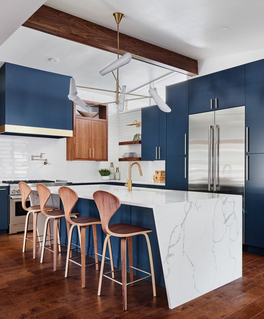 Teal Kitchen Cabinets Mid-Century Modern Kitchen via Haven Design and Construction