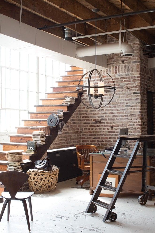 Under the Stairs Industrial Home office Nook via Illuminations Austin