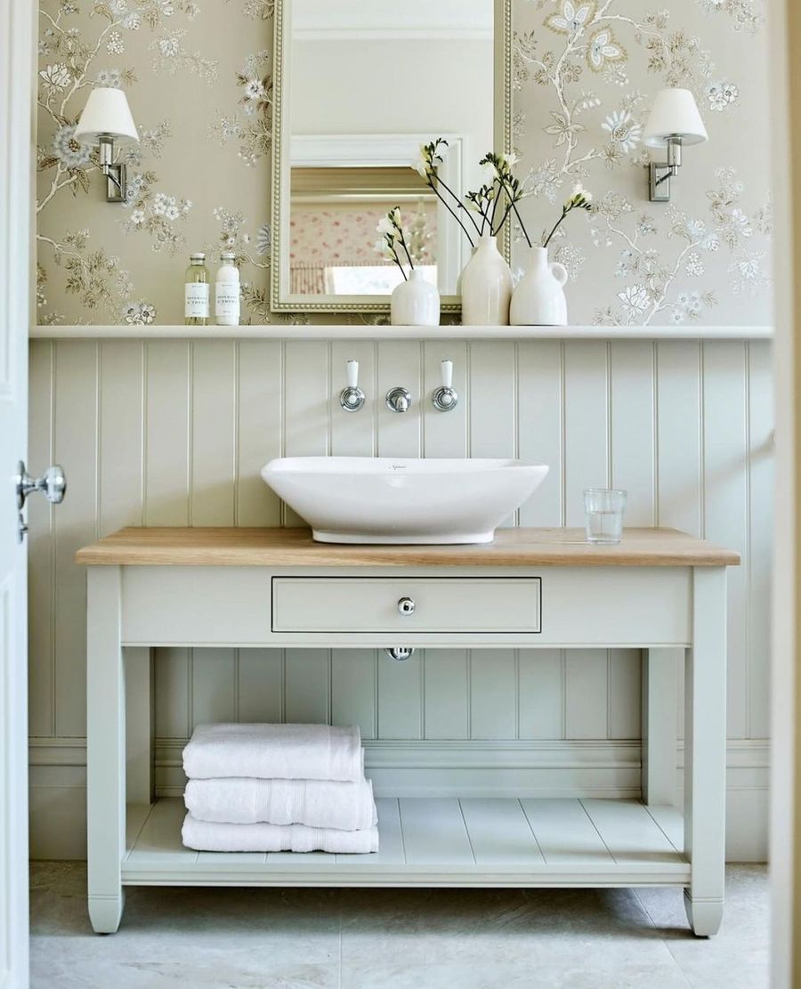 Wainscoting wall Modern english country bathroom design via @neptunehomeofficial