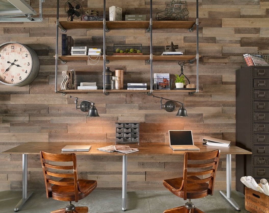 Wall Shelves made of Metal Piping in Industrial Home Office Decor via El Dorado Stone