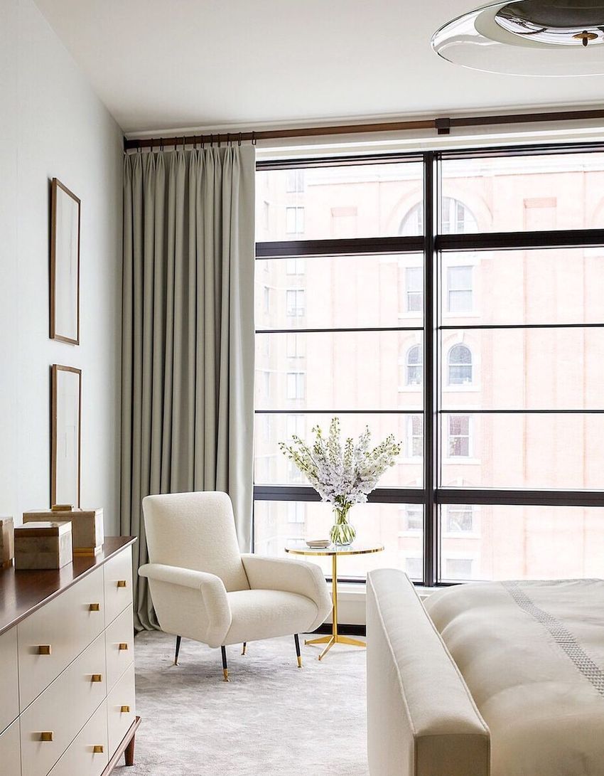 White Accent Chair in Neutral Bedroom via @alyssakapitointeriors