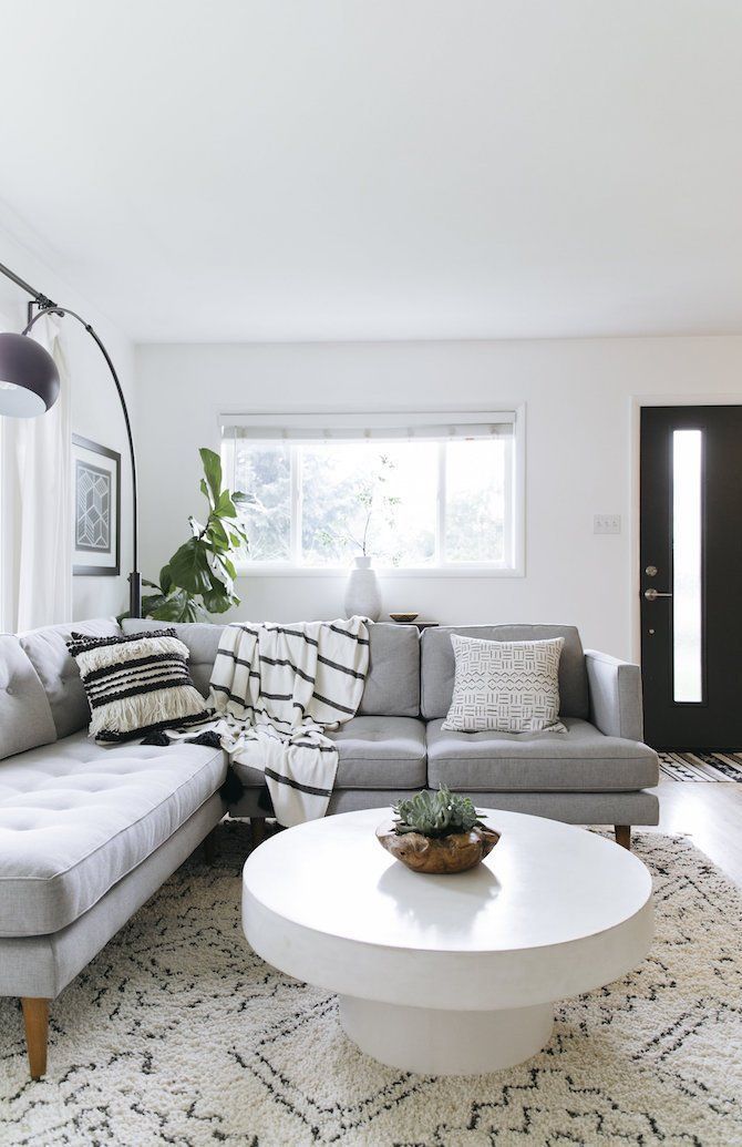 White Coffee Table in Scandinavian Living Room via Farah Prochaska