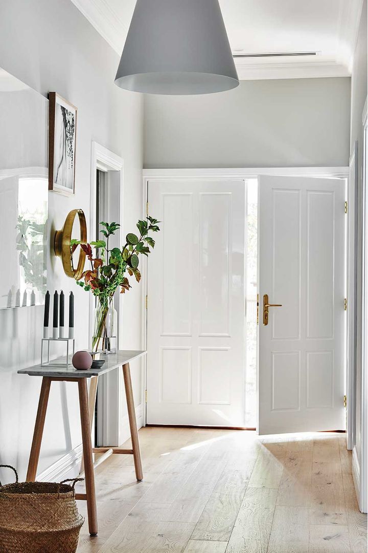 White Cone Pendant Light in Scandi Nordic Entryway via norsuHOME