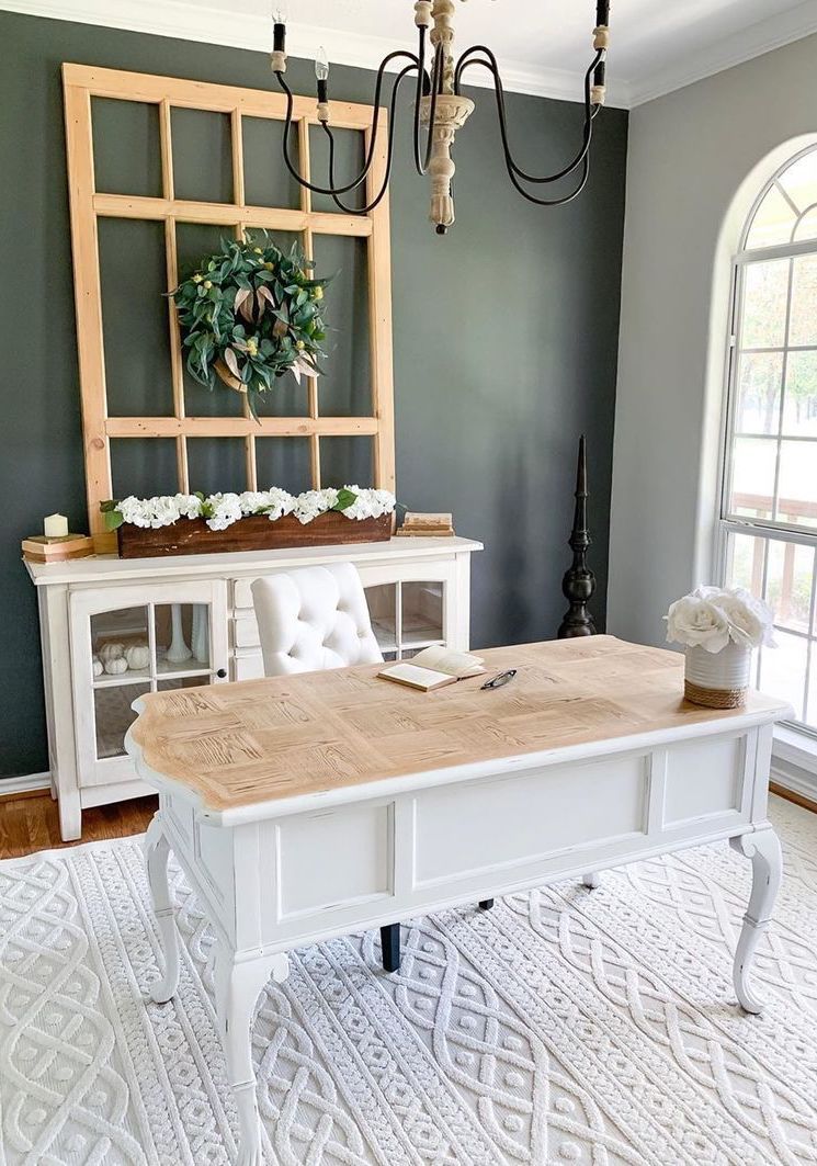 White Linen Tufted Desk Chair Farmhouse Office Decor via @rusticpigdesigns