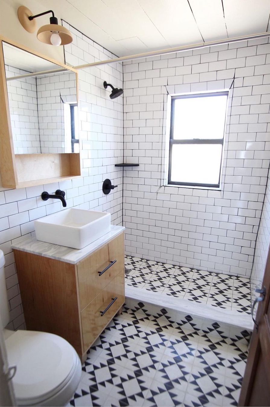 White Vessel Sink Mid-Century Modern Bathroom via @audreycrispinteriors