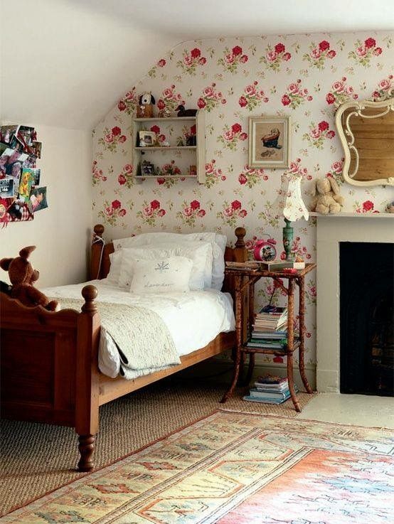 Wood Bed Frame in English Country Bedroom Design