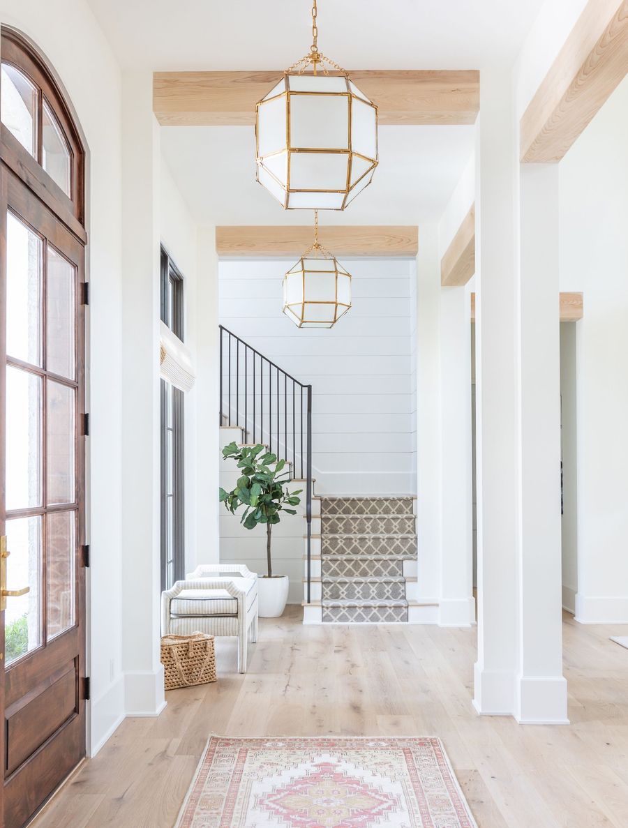 Wood Ceiling Beams in Neutral Entryway via kiplinghouse