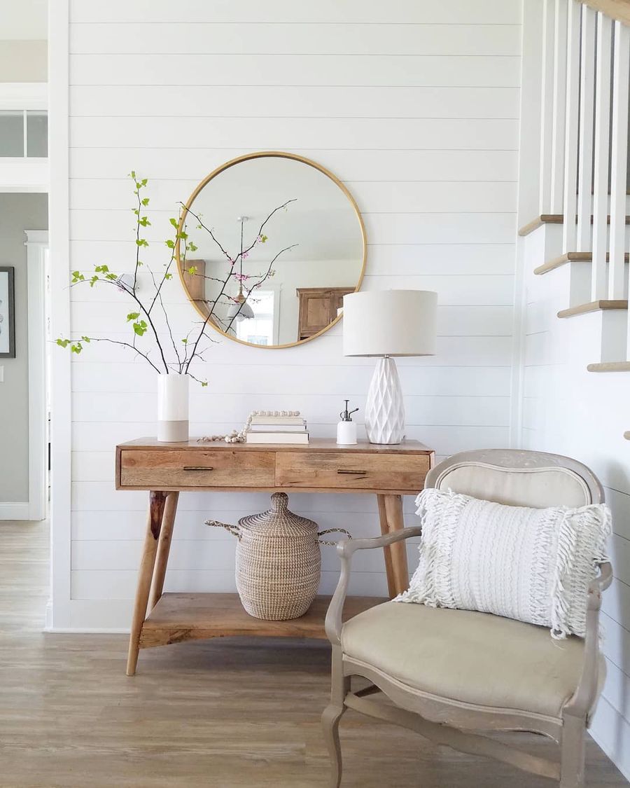 Wood Console Table in Neutral Entryway via @carcabaroad