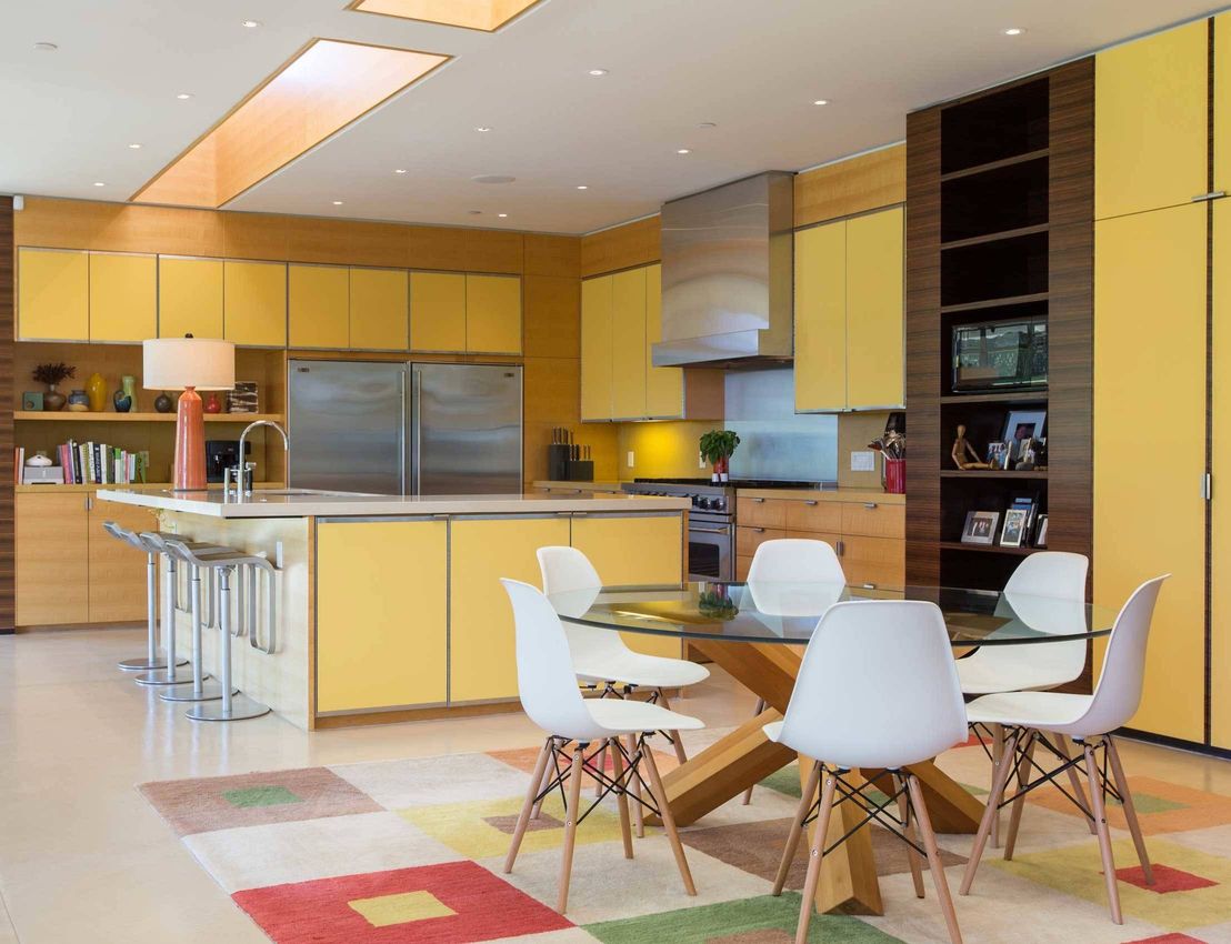 Yellow Cabinets Mid-century Modern Kitchen via Zumaooh