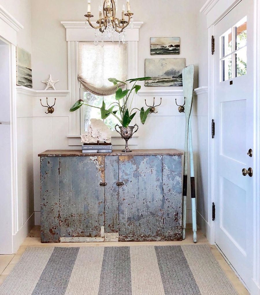 Rustic vintage Coastal Accent Cabinet Decor entryway