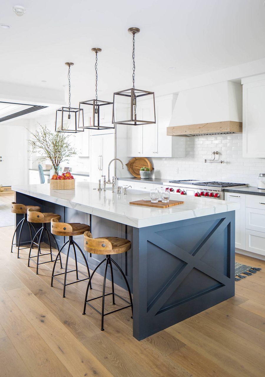 Industrial Farmhouse Bar Stools at Kitchen Island via Blackband Design