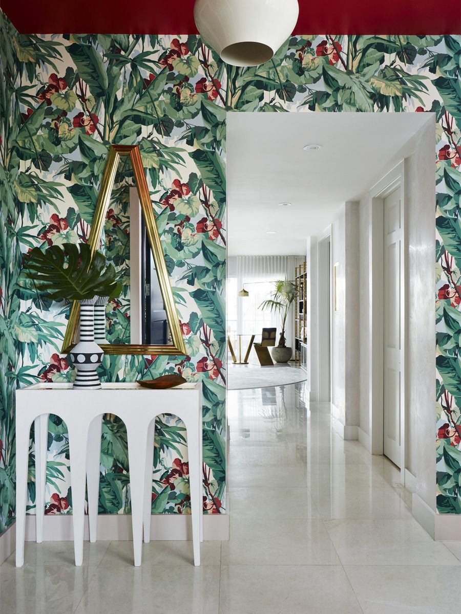 Tropical Entryway with Palm Wallpaper