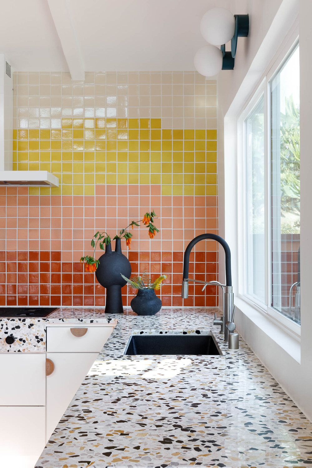 70s style kitchen backsplash tile via Aker Interiors