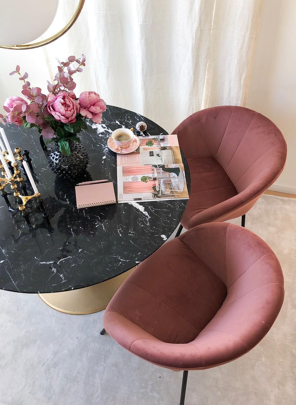 black dining table with marble top