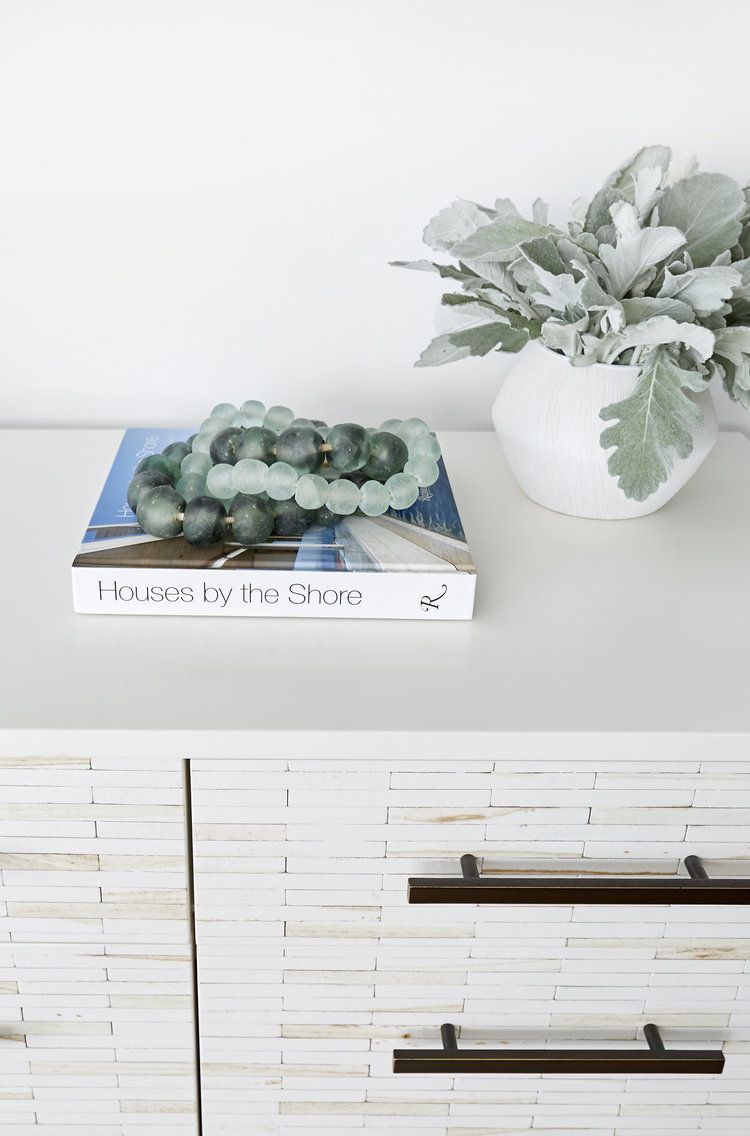 Coastal Vignette dresser decor with Seaglass Beads via Pure Salt Interiors